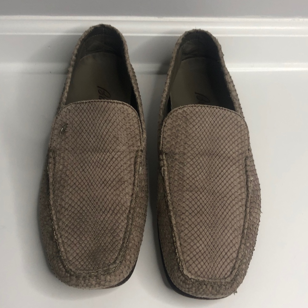 Brioni Taupe Suede Python Slip-On Loafers 43 Italy